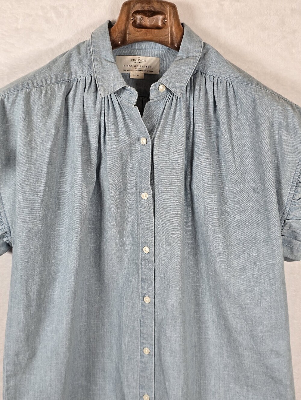 Trovata Birds of Paradis Marianne B Chambray Ruffle Sleeve Shirt S Button Down - Picture 4 of 15